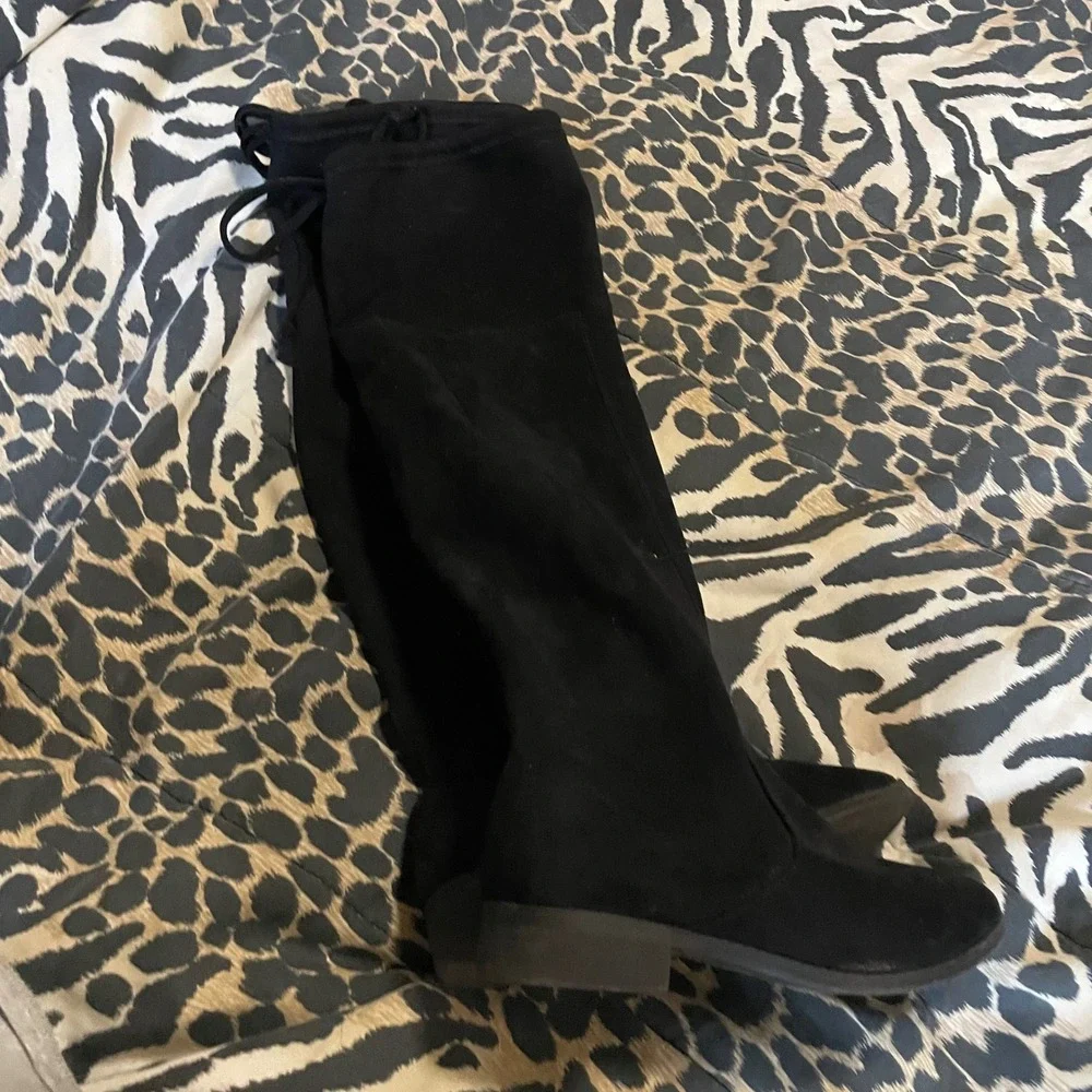 Black Knee High Boots Drawstring Trendy Size‎ 6 Time and Tru